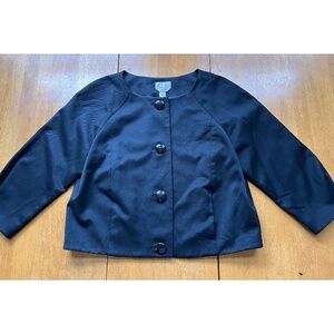 Talbots Black Cropped Stretch Blazer Jacket Button Up Swing Coat Lined, Size 14